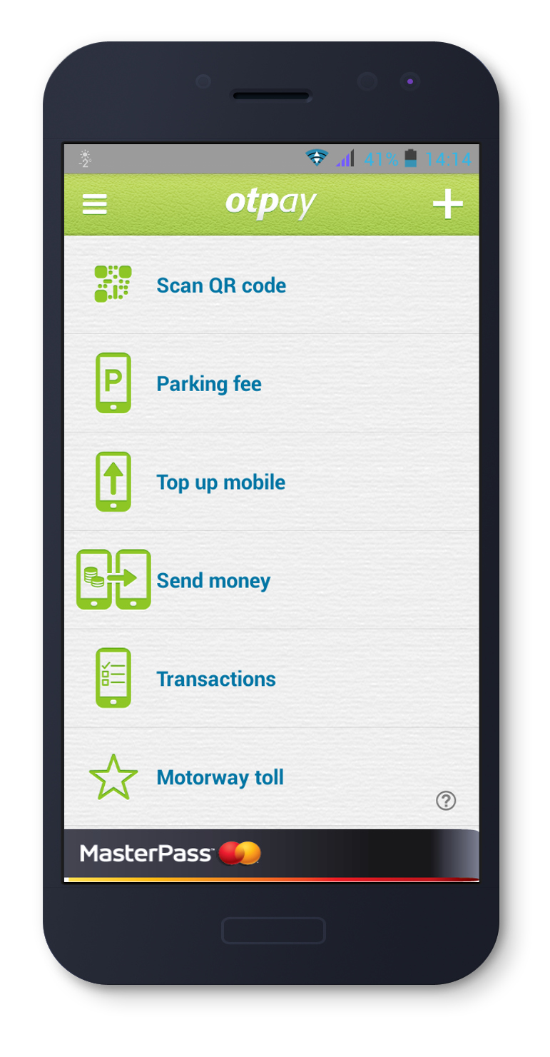 OTPay home screen on Android